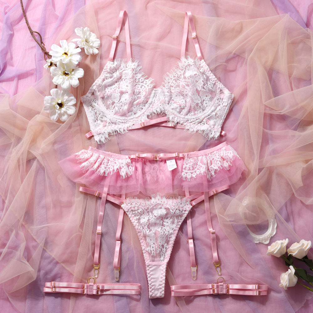 Sheer Lace Bow Lingerie Set